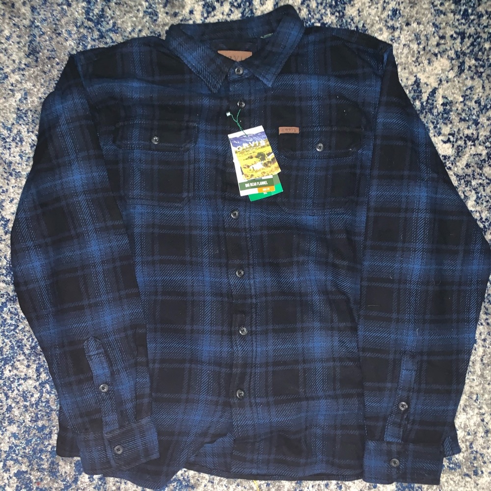 Orvis blue and black flannel shirt